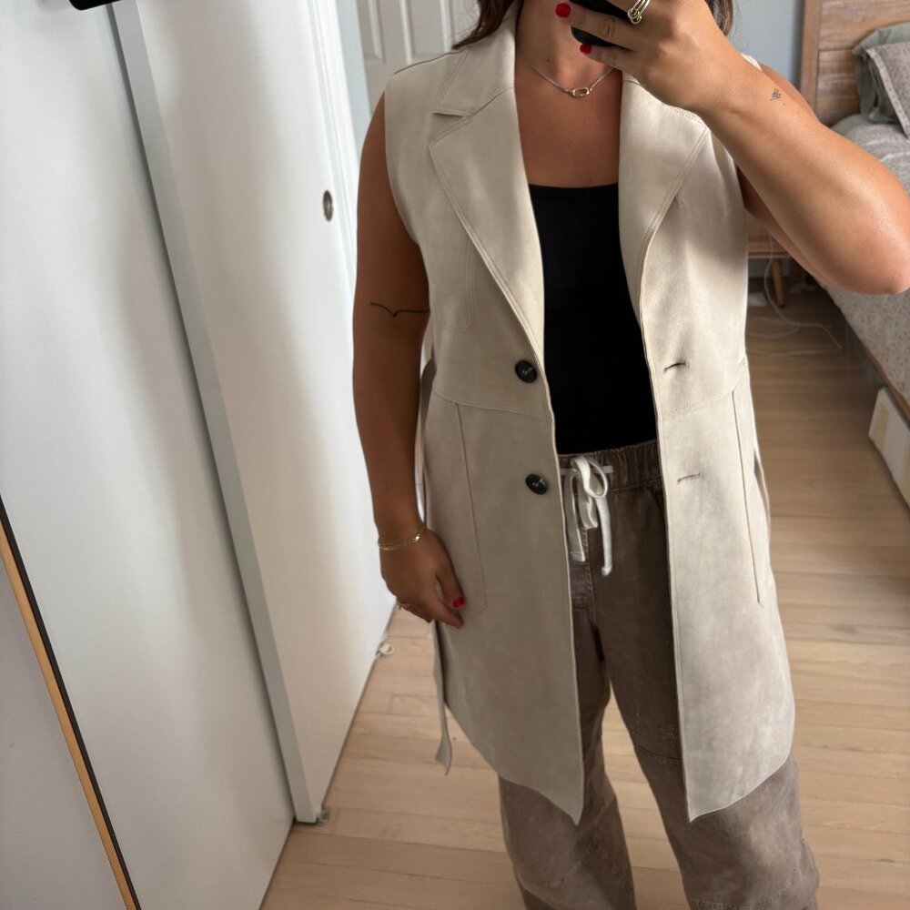 Zara FAUX SUEDE BELTED VEST - Tan - XS
